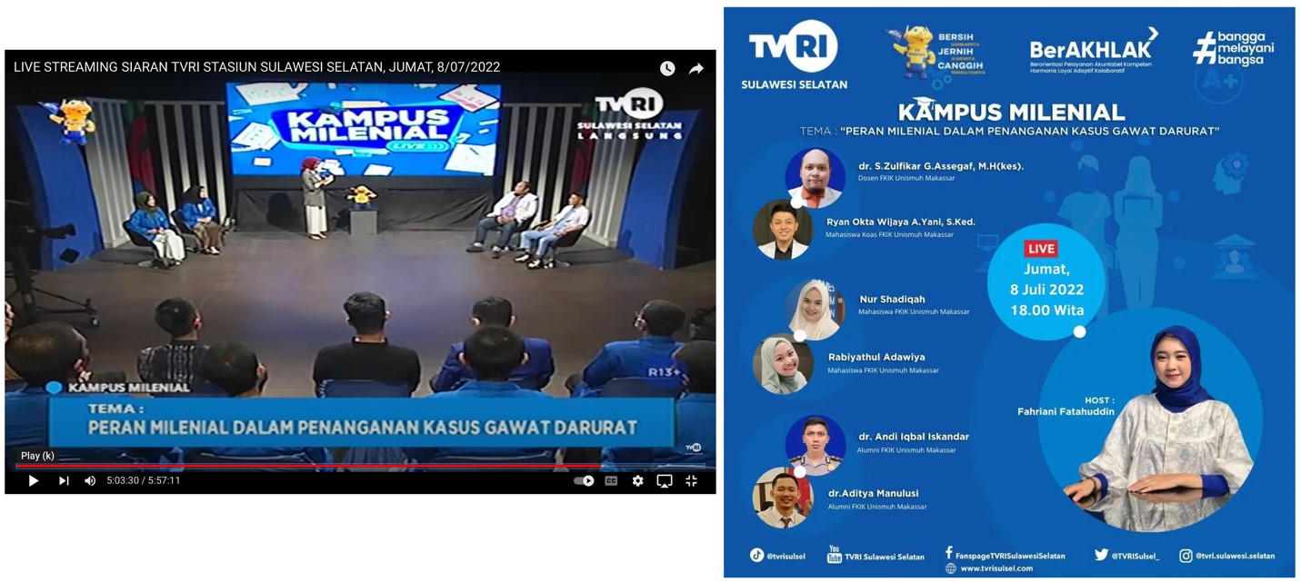 FEATURED ON TVRI SULSEL MILLENNIAL CAMPUS, FKIK UNISMUH DISCUSSES THE ROLE OF MILLENNIALS IN HANDLING EMERGENCY CASES